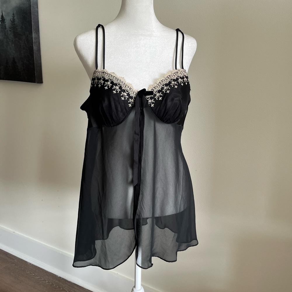 Black Sheer Top with Lace Accents